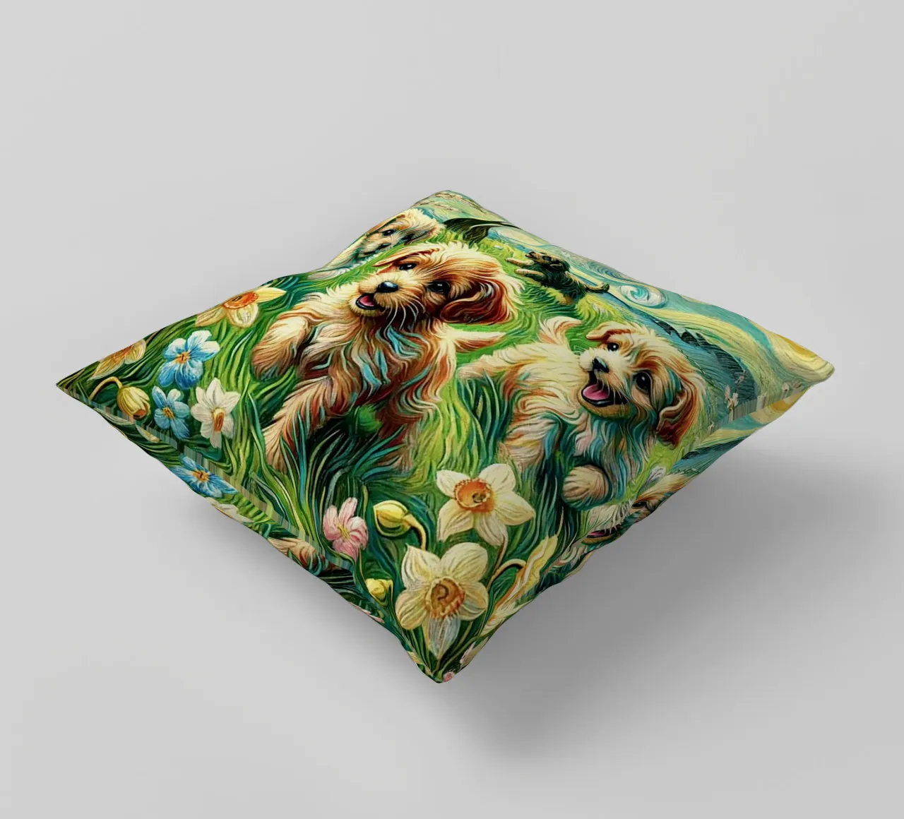 I LOVE MY DADDY IN SPRING, Puppy Dog Edition, Van Gogh Style cuscino da Vintage Van Gogh