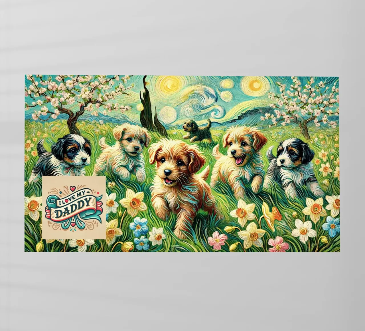 I LOVE MY DADDY IN SPRING, Puppy Dog Edition, Van Gogh Style pellicola backlit da Vintage Van Gogh