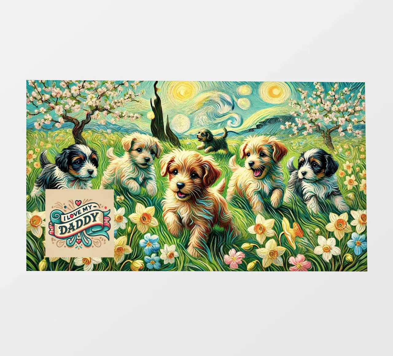 I LOVE MY DADDY IN SPRING, Puppy Dog Edition, Van Gogh Style telo in pvc da Vintage Van Gogh