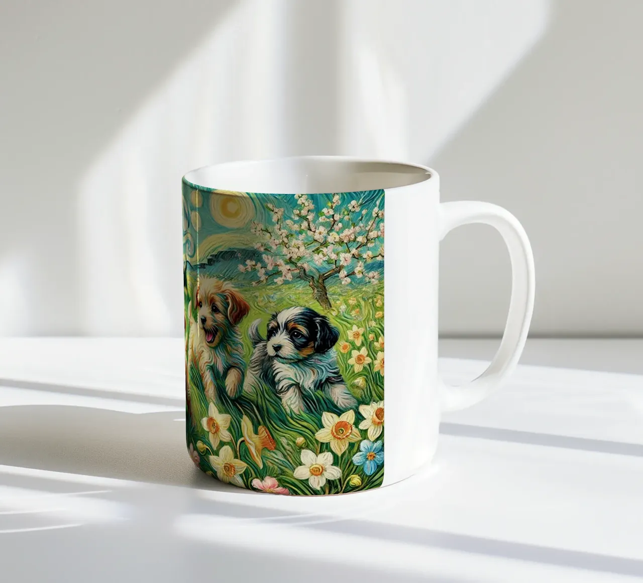 I LOVE MY DADDY IN SPRING, Puppy Dog Edition, Van Gogh Style tazza in ceramica da Vintage Van Gogh