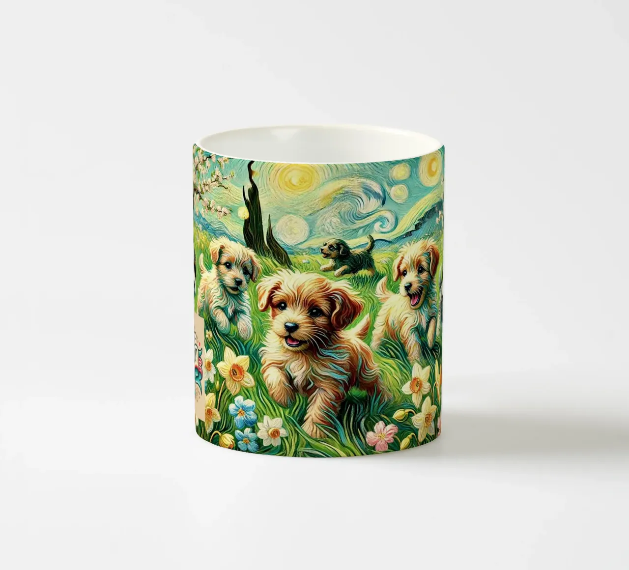 I LOVE MY DADDY IN SPRING, Puppy Dog Edition, Van Gogh Style tazza in ceramica da Vintage Van Gogh