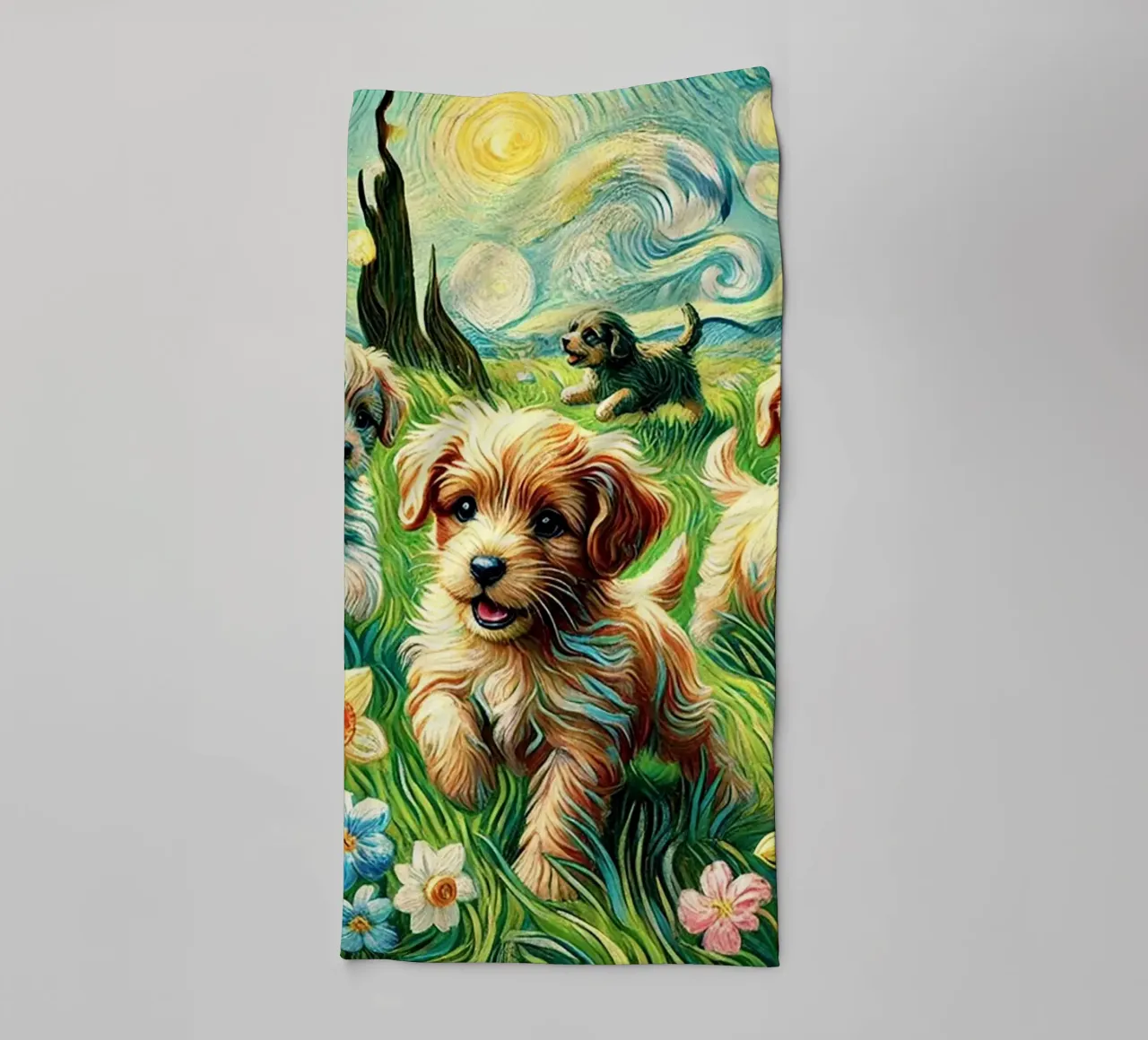 I LOVE MY DADDY IN SPRING, Puppy Dog Edition, Van Gogh Style asciugamano da bagno da Vintage Van Gogh