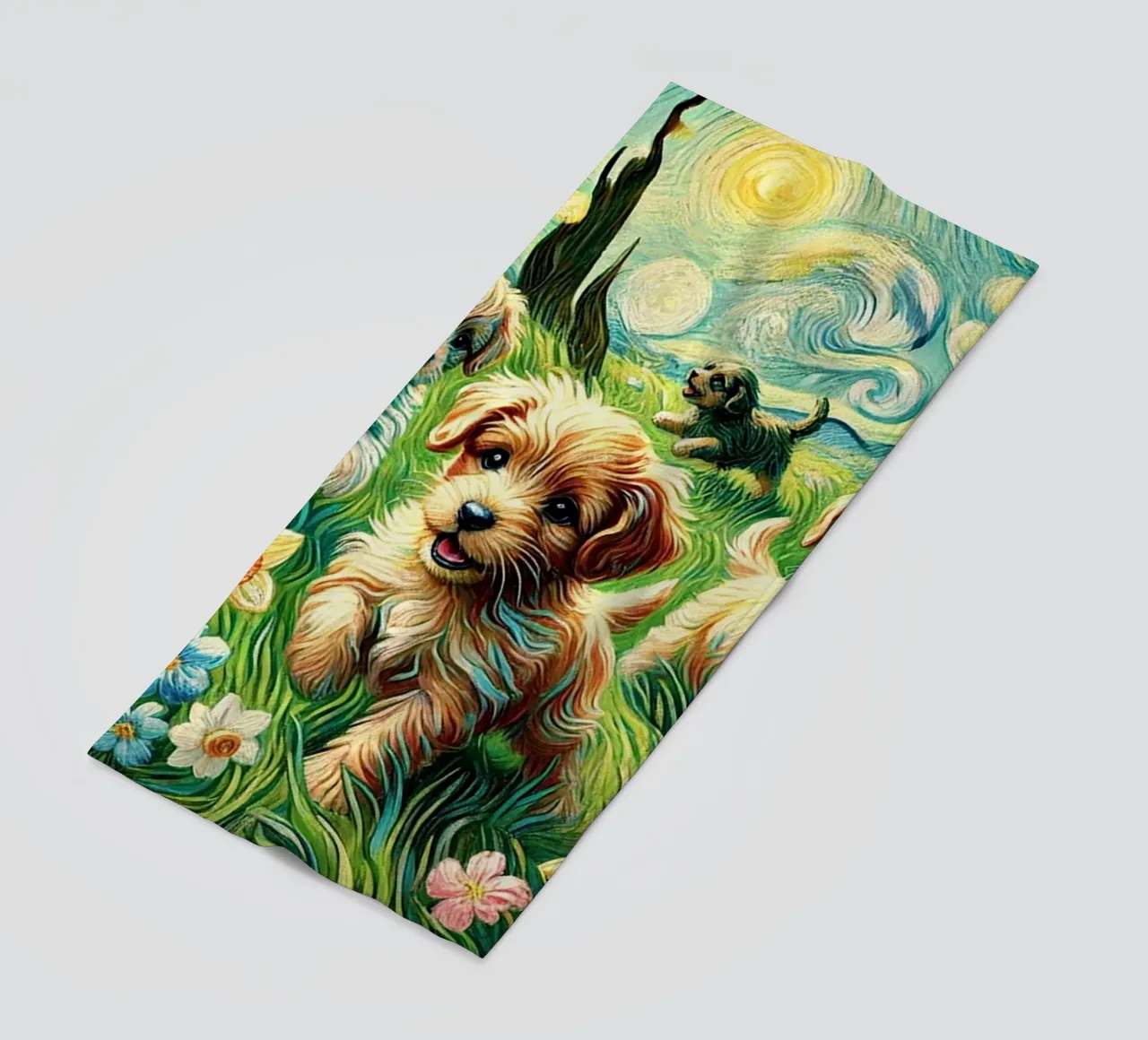 I LOVE MY DADDY IN SPRING, Puppy Dog Edition, Van Gogh Style telo mare da Vintage Van Gogh