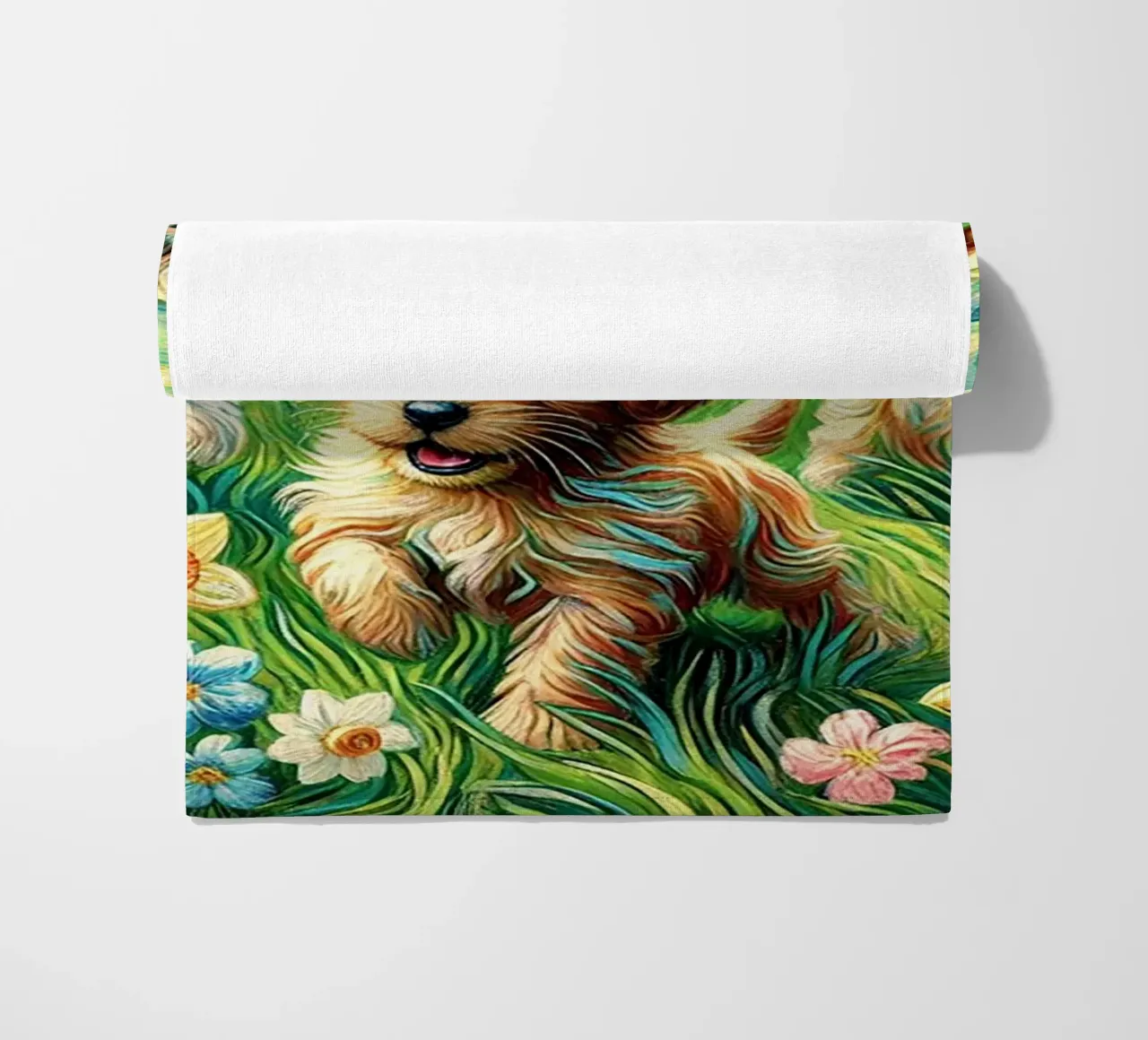 I LOVE MY DADDY IN SPRING, Puppy Dog Edition, Van Gogh Style telo mare da Vintage Van Gogh