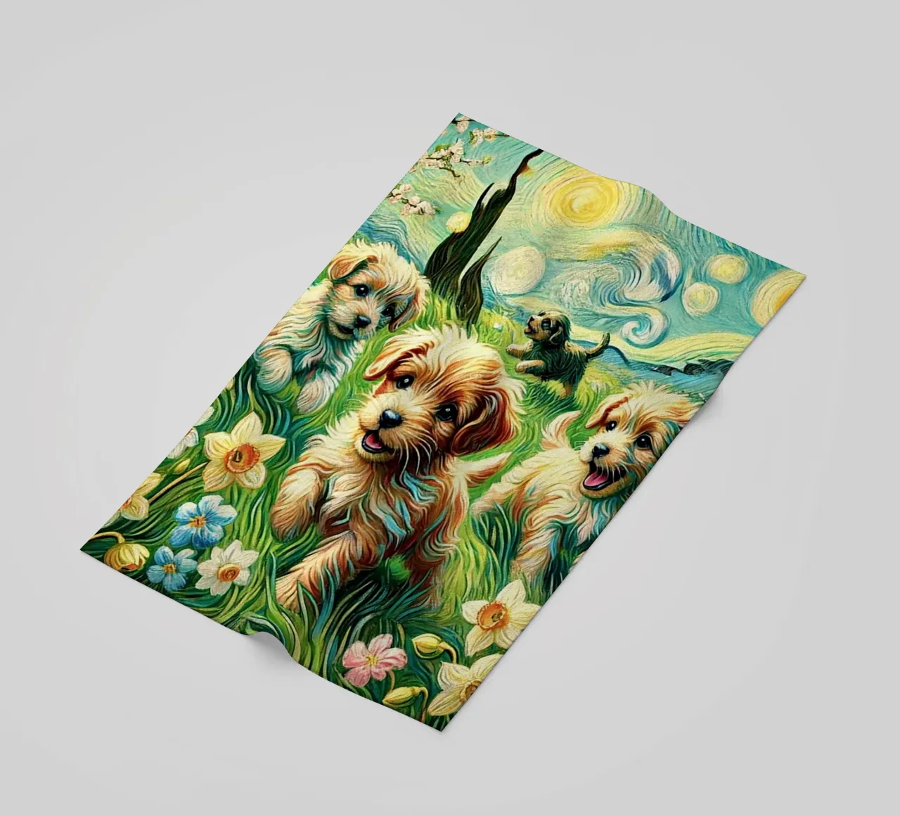 I LOVE MY DADDY IN SPRING, Puppy Dog Edition, Van Gogh Style telo mare da Vintage Van Gogh