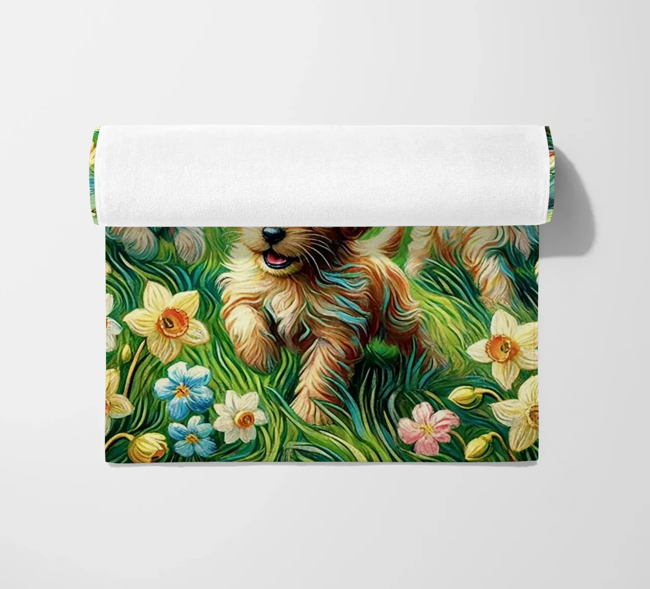 I LOVE MY DADDY IN SPRING, Puppy Dog Edition, Van Gogh Style telo mare da Vintage Van Gogh