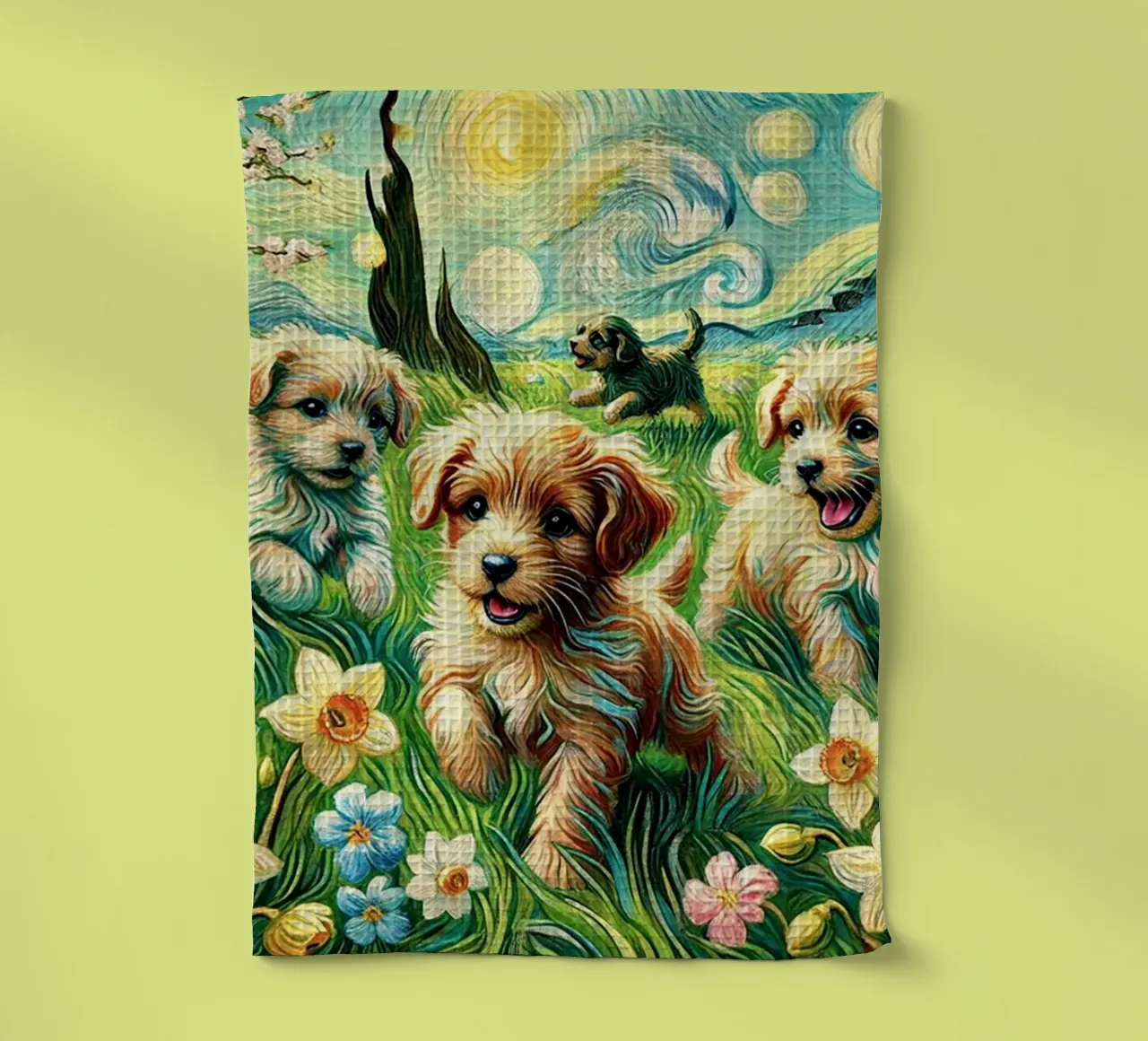 I LOVE MY DADDY IN SPRING, Puppy Dog Edition, Van Gogh Style canovaccio da cucina da Vintage Van Gogh
