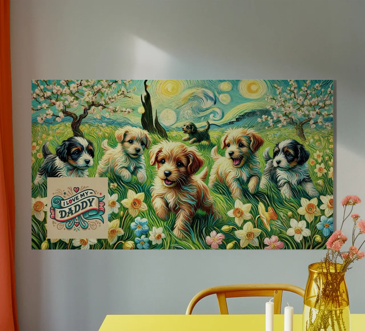 I LOVE MY DADDY IN SPRING, Puppy Dog Edition, Van Gogh Style plexiglass da Vintage Van Gogh