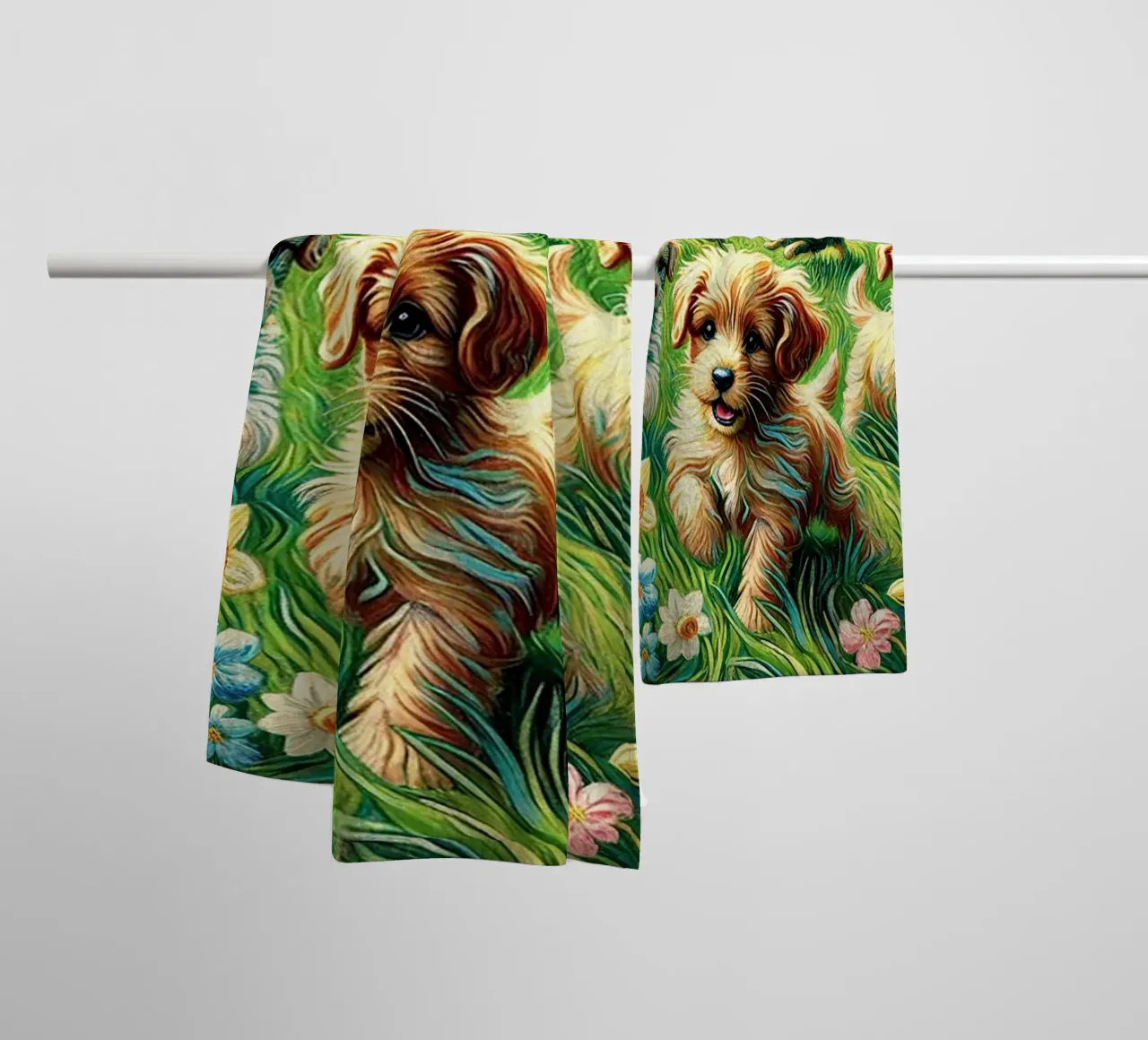 I LOVE MY MOMMY IN SPRING, Puppy Dog Edition asciugamano da bagno da Vintage Van Gogh