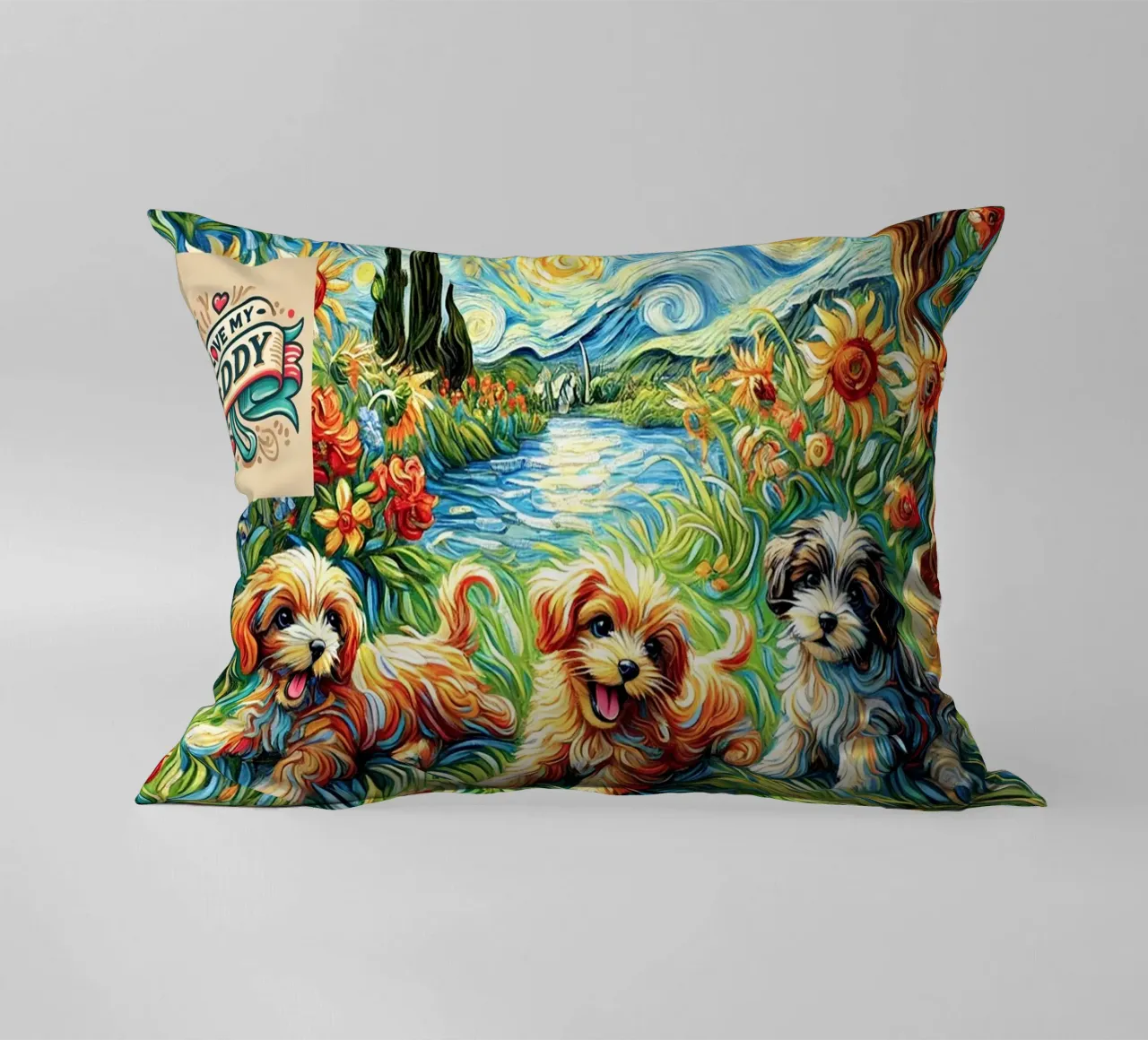 I LOVE MY DADDY IN SUMMER, Puppy Dog Edition cuscino da Vintage Van Gogh