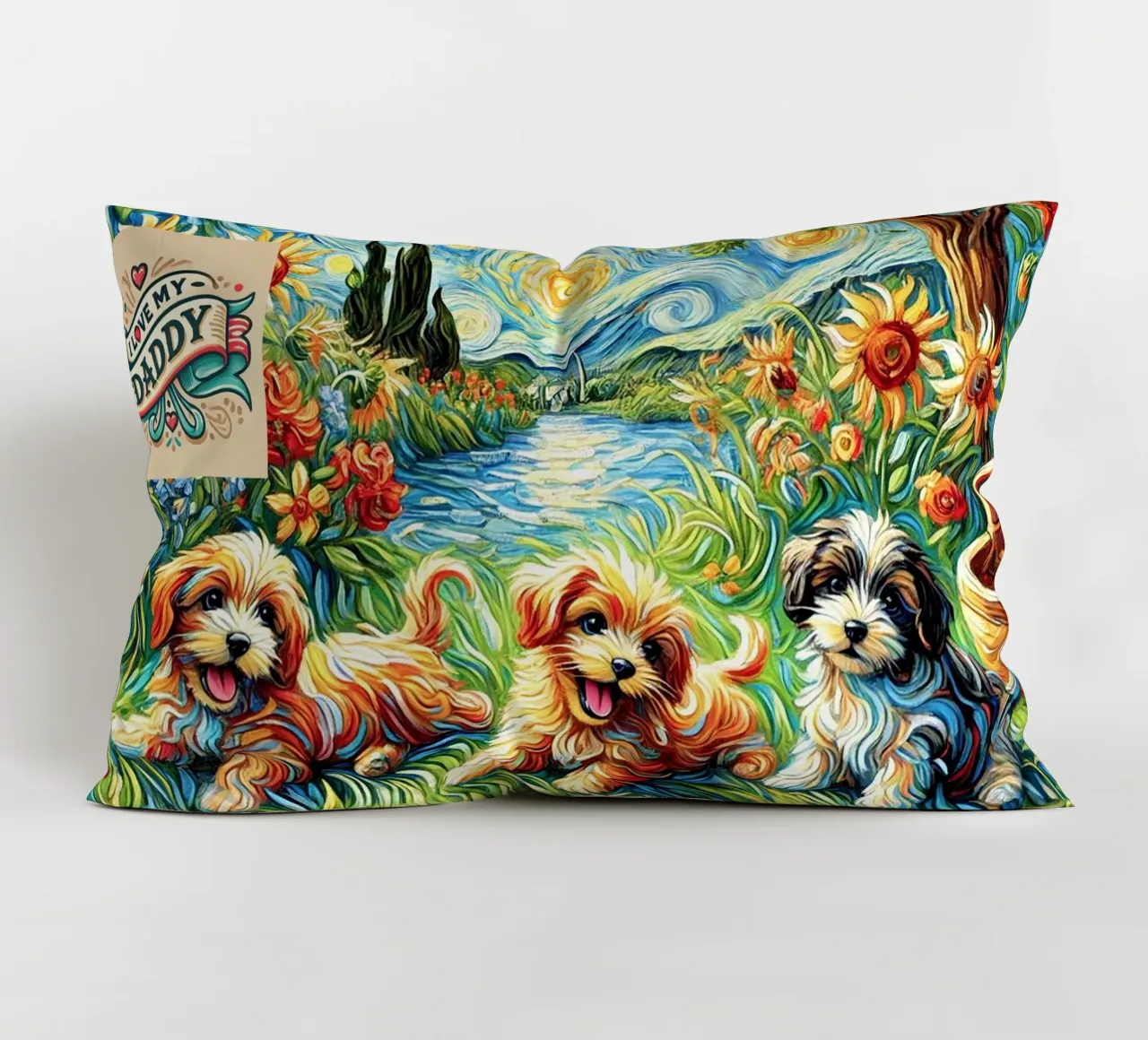 I LOVE MY DADDY IN SUMMER, Puppy Dog Edition cuscino da Vintage Van Gogh