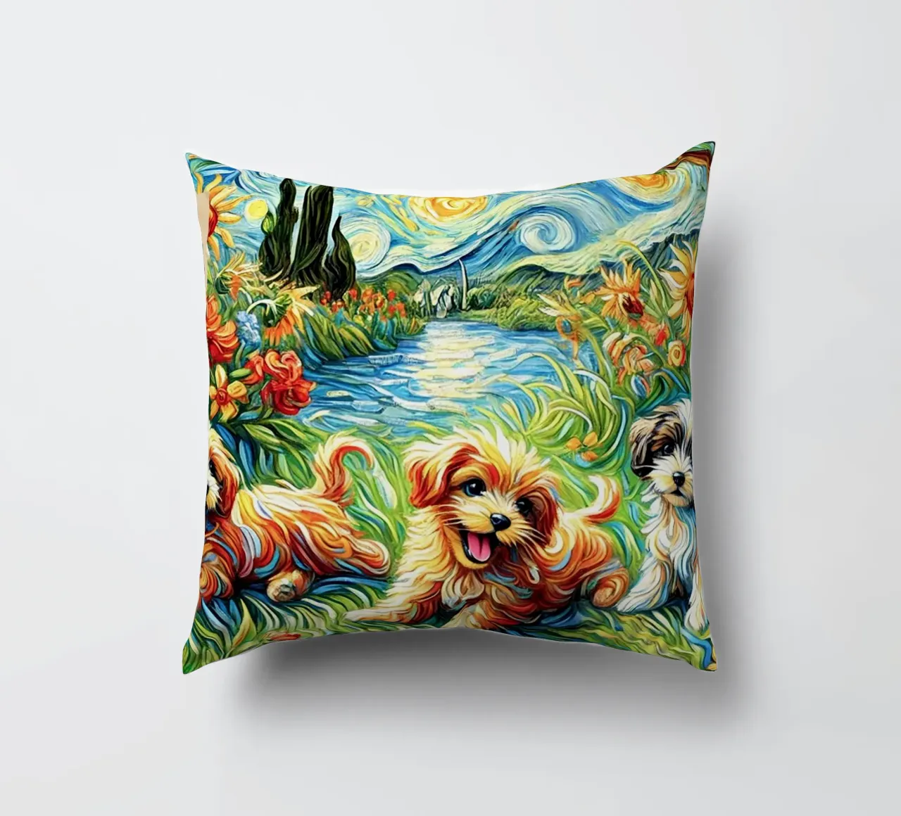 I LOVE MY DADDY IN SUMMER, Puppy Dog Edition cuscino da Vintage Van Gogh
