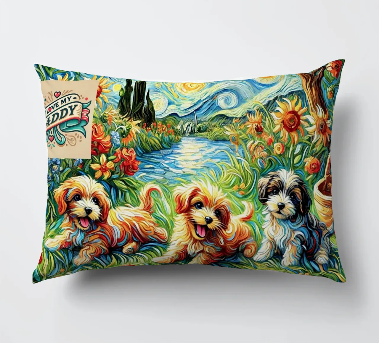 I LOVE MY DADDY IN SUMMER, Puppy Dog Edition cuscino da Vintage Van Gogh