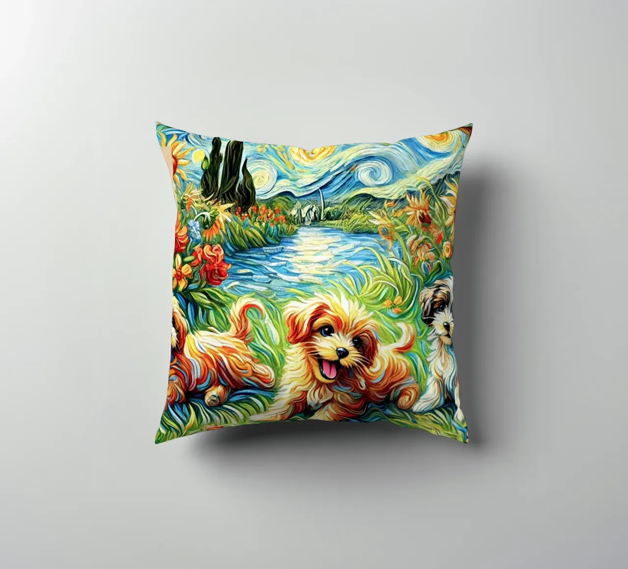 I LOVE MY DADDY IN SUMMER, Puppy Dog Edition cuscino da Vintage Van Gogh