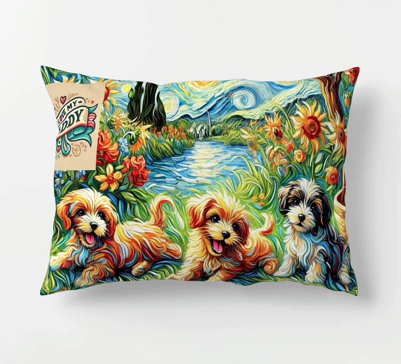 I LOVE MY DADDY IN SUMMER, Puppy Dog Edition cuscino da Vintage Van Gogh