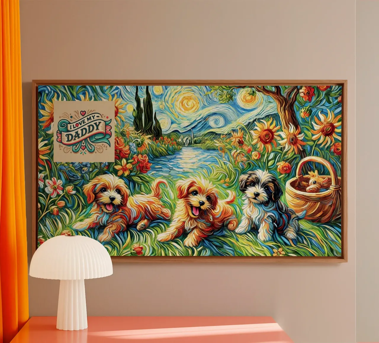 I LOVE MY DADDY IN SUMMER, Puppy Dog Edition tela con Cornice a cassetta da Vintage Van Gogh