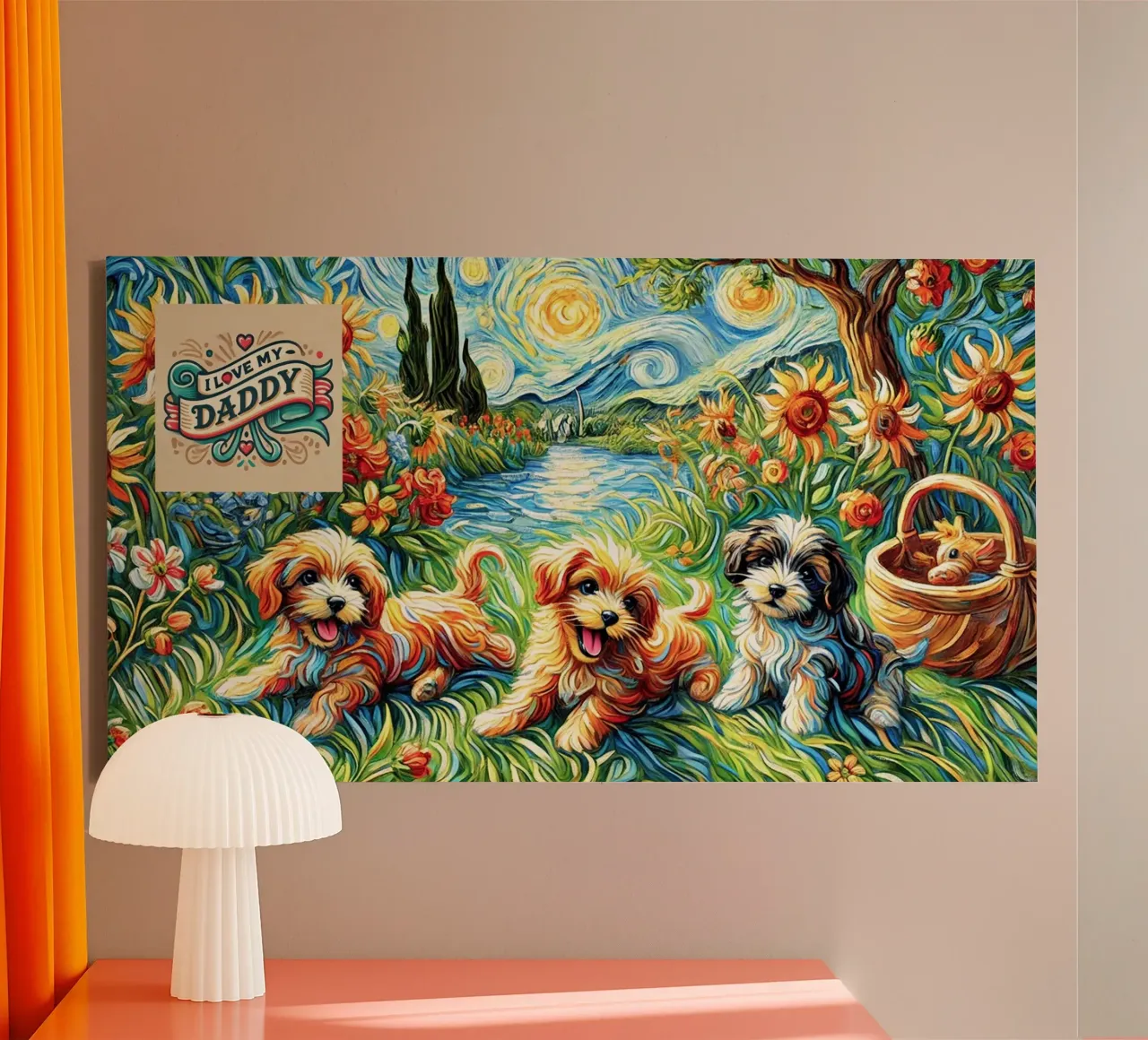 I LOVE MY DADDY IN SUMMER, Puppy Dog Edition tela con Cornice a cassetta da Vintage Van Gogh