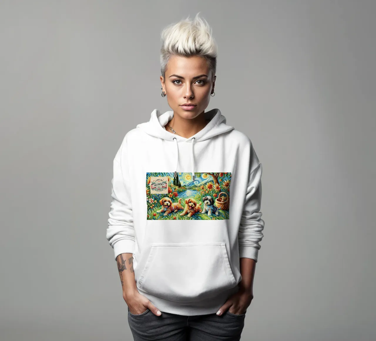 I LOVE MY MOMMY IN SUMMER, Puppy Dog Edition felpa con cappuccio da Vintage Van Gogh