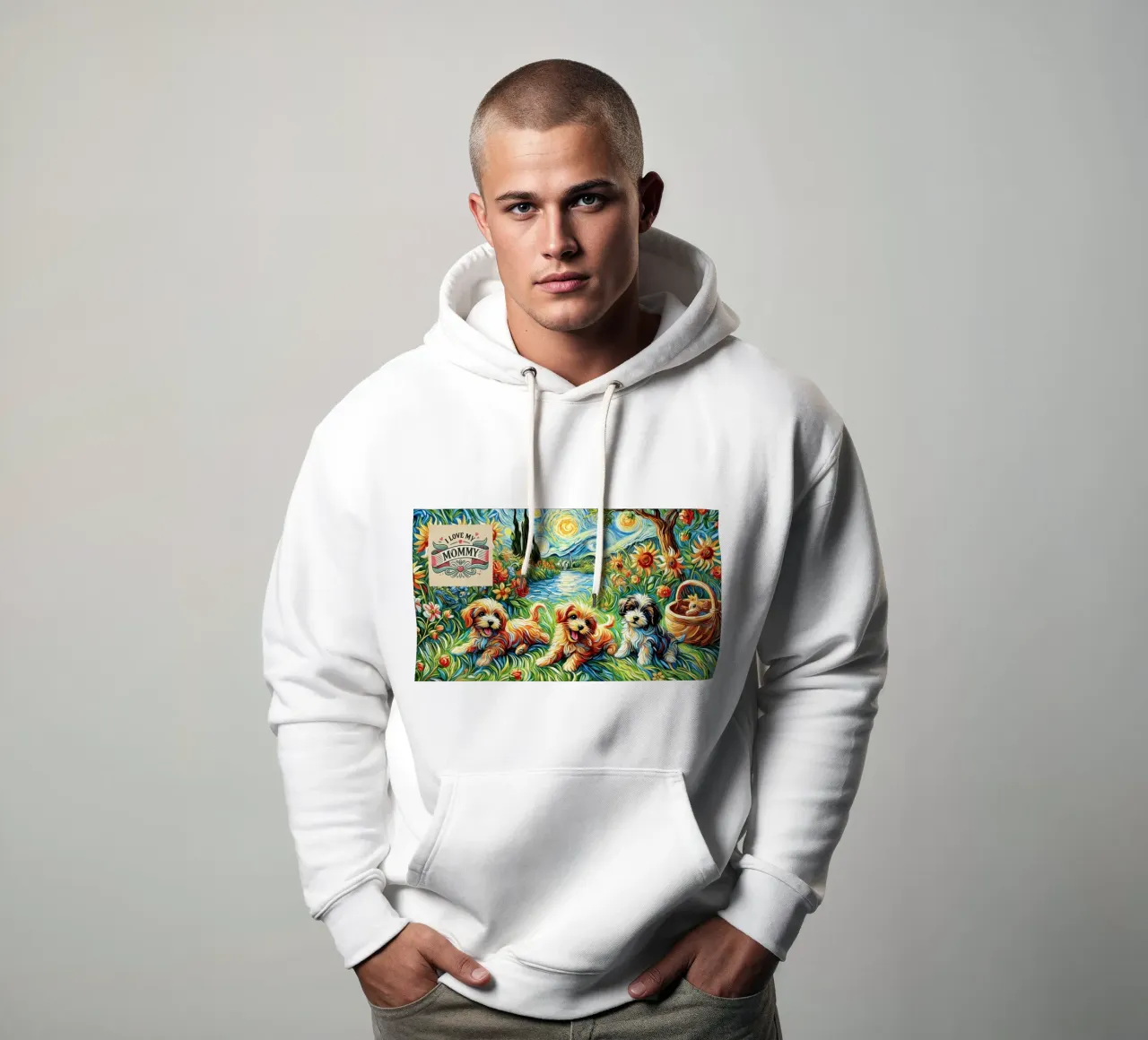 I LOVE MY MOMMY IN SUMMER, Puppy Dog Edition felpa con cappuccio da Vintage Van Gogh