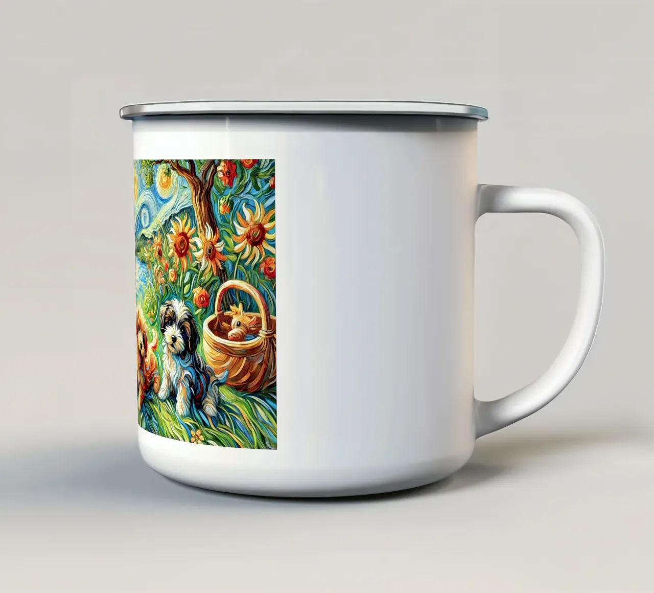 I LOVE MY MOMMY IN SUMMER, Puppy Dog Edition emaille mok van Vintage Van Gogh