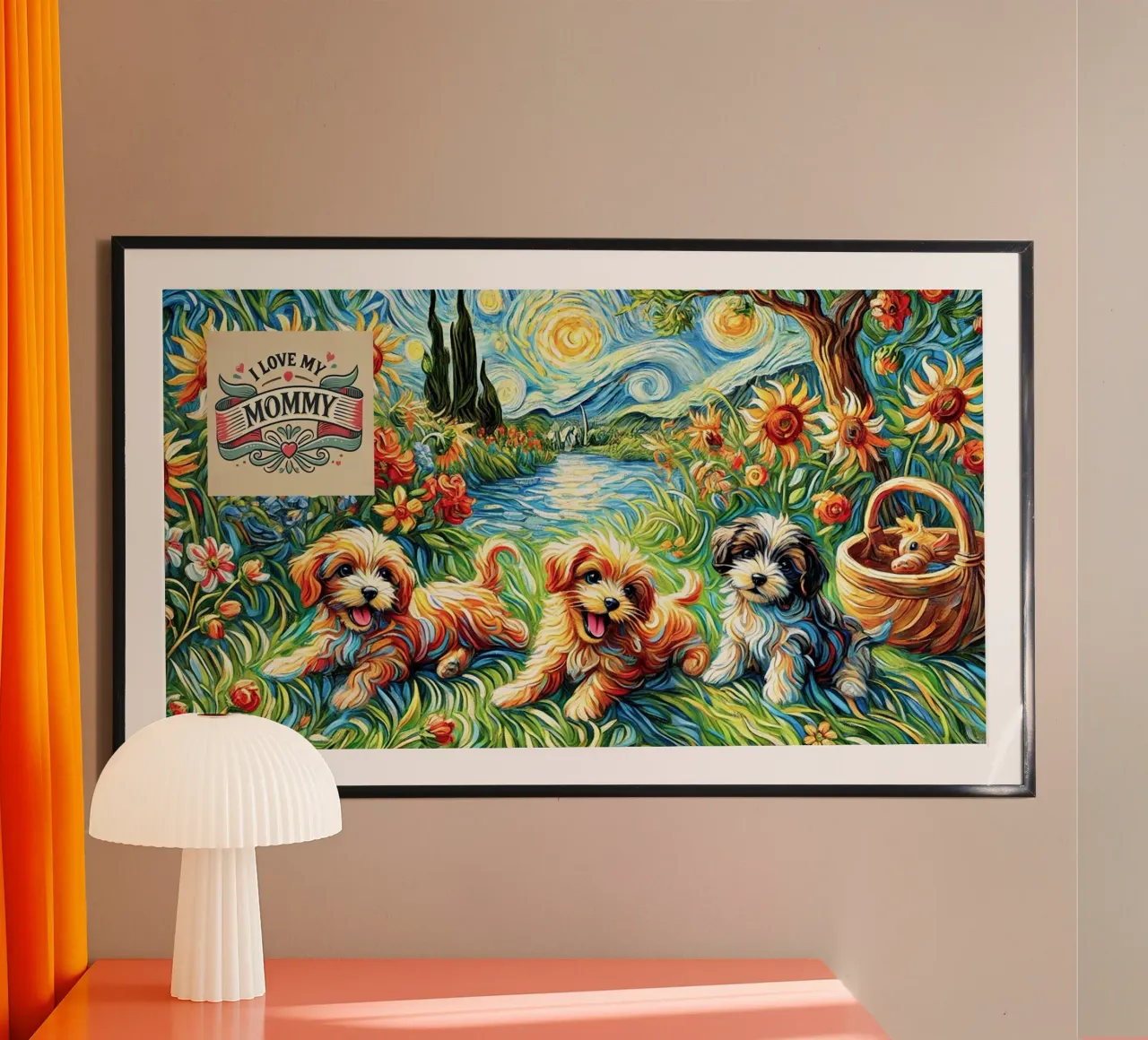 I LOVE MY MOMMY IN SUMMER, Puppy Dog Edition poster con telaio in plastica da Vintage Van Gogh