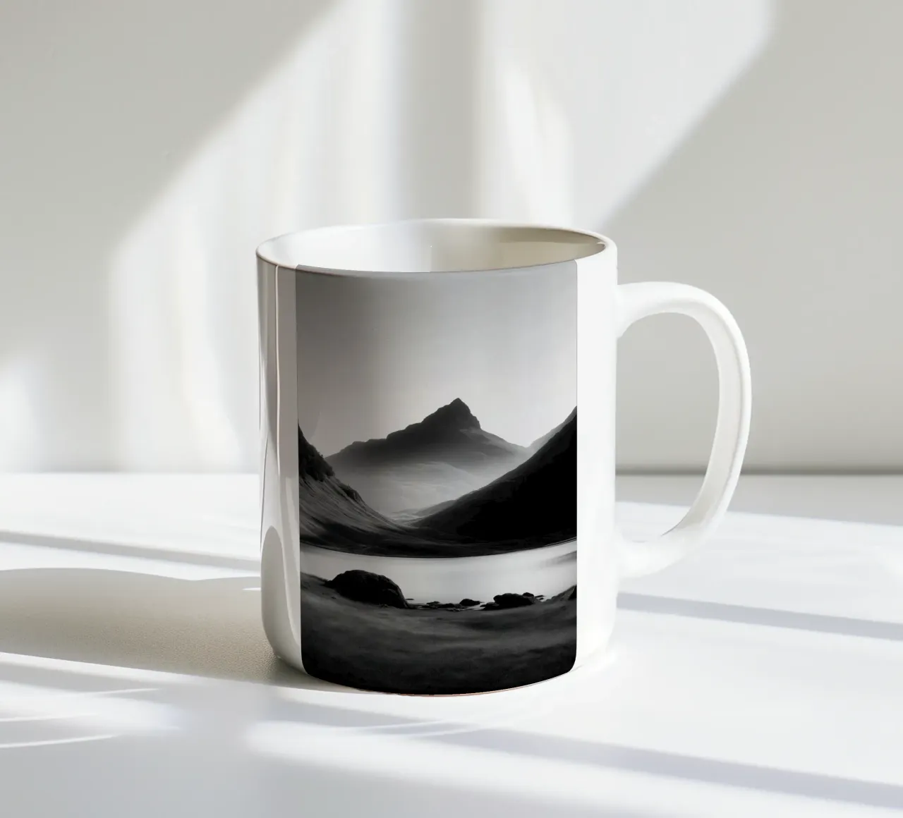 Paesaggio di montagna in bianco e nero tazza in ceramica da Indigo Tides Art