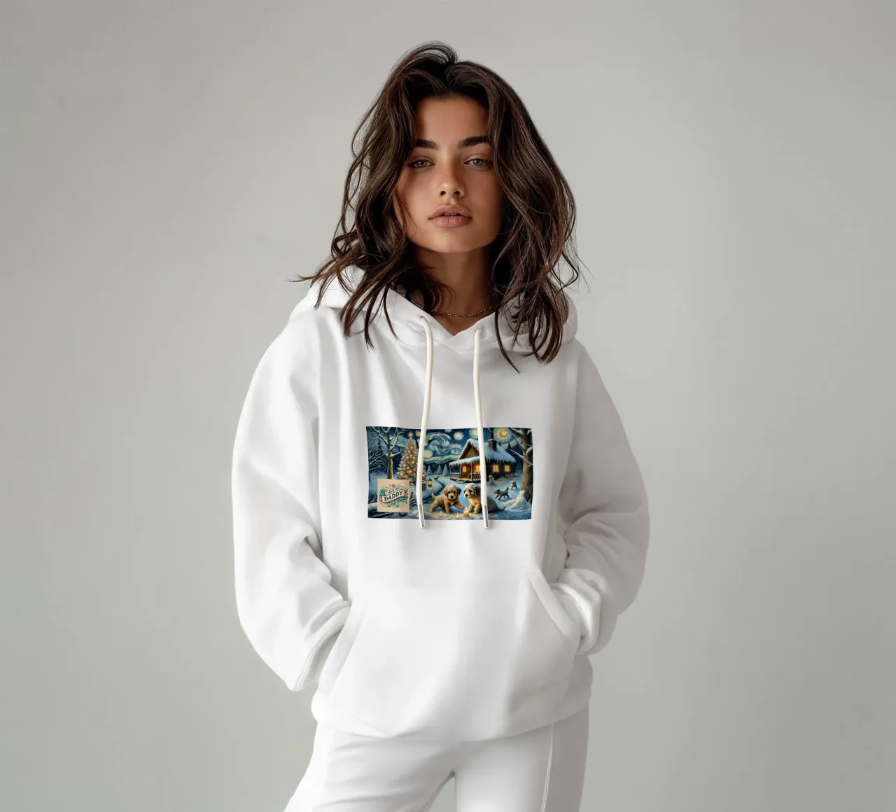 I LOVE MY DADDY IN WINTER, Puppy Dog Edition felpa con cappuccio da Vintage Van Gogh