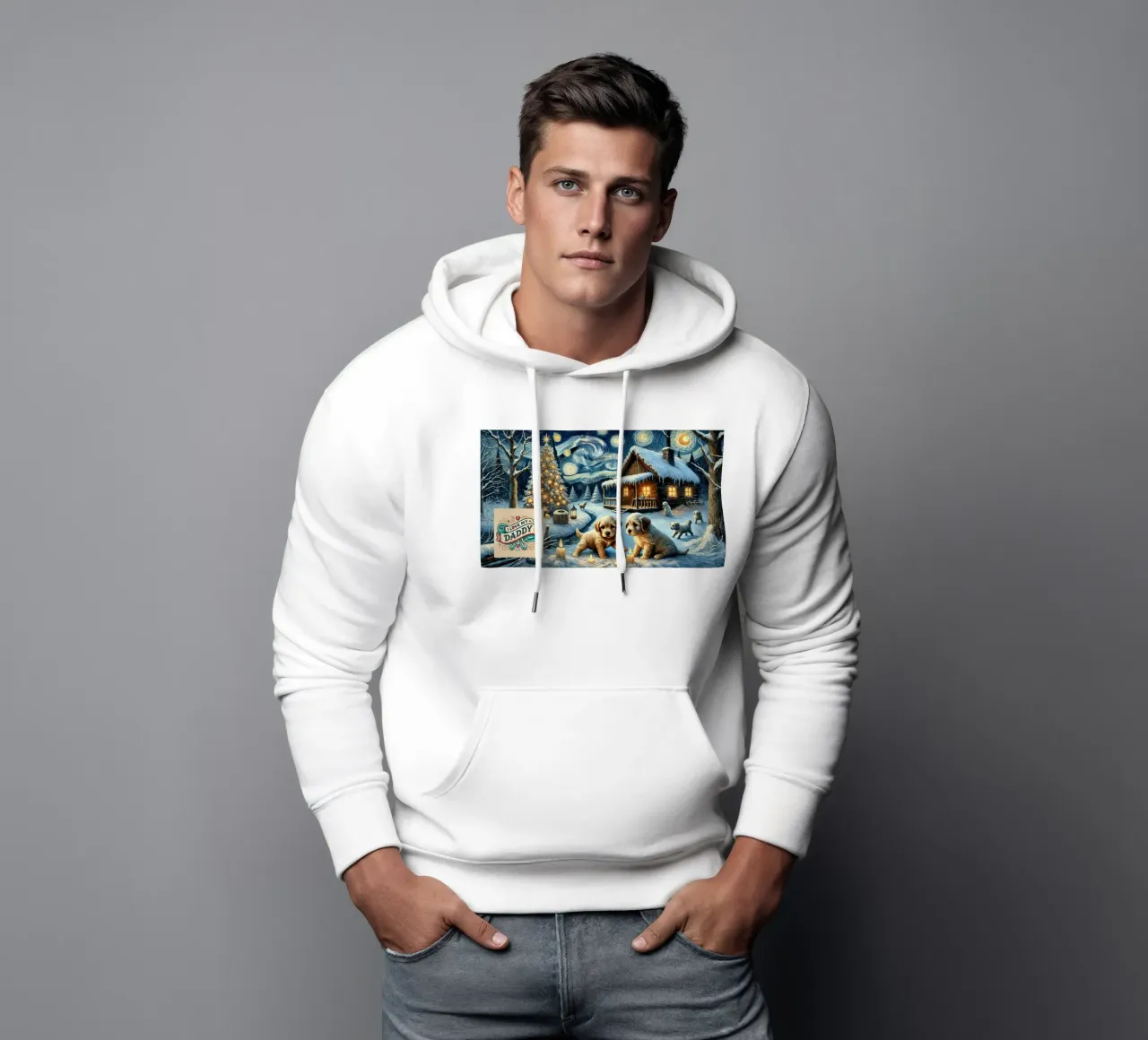 I LOVE MY DADDY IN WINTER, Puppy Dog Edition felpa con cappuccio da Vintage Van Gogh