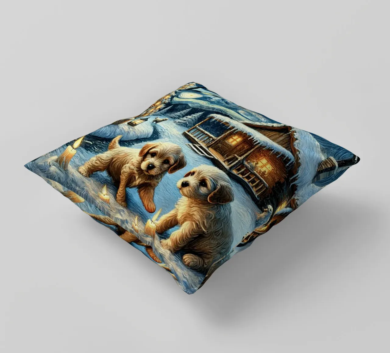 I LOVE MY DADDY IN WINTER, Puppy Dog Edition cuscino da Vintage Van Gogh