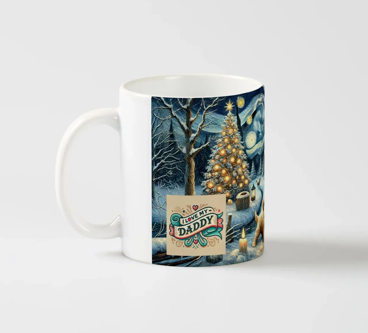 I LOVE MY DADDY IN WINTER, Puppy Dog Edition tazza in ceramica da Vintage Van Gogh