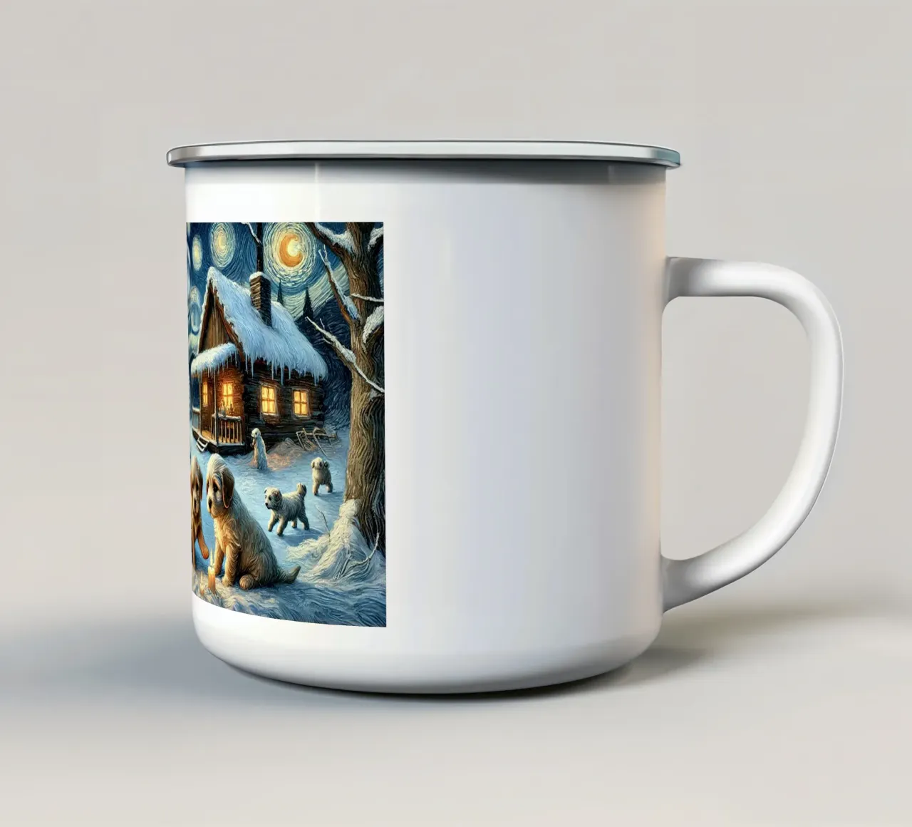 I LOVE MY MOMMY IN WINTER, Puppy Dog Edition emaille mok van Vintage Van Gogh