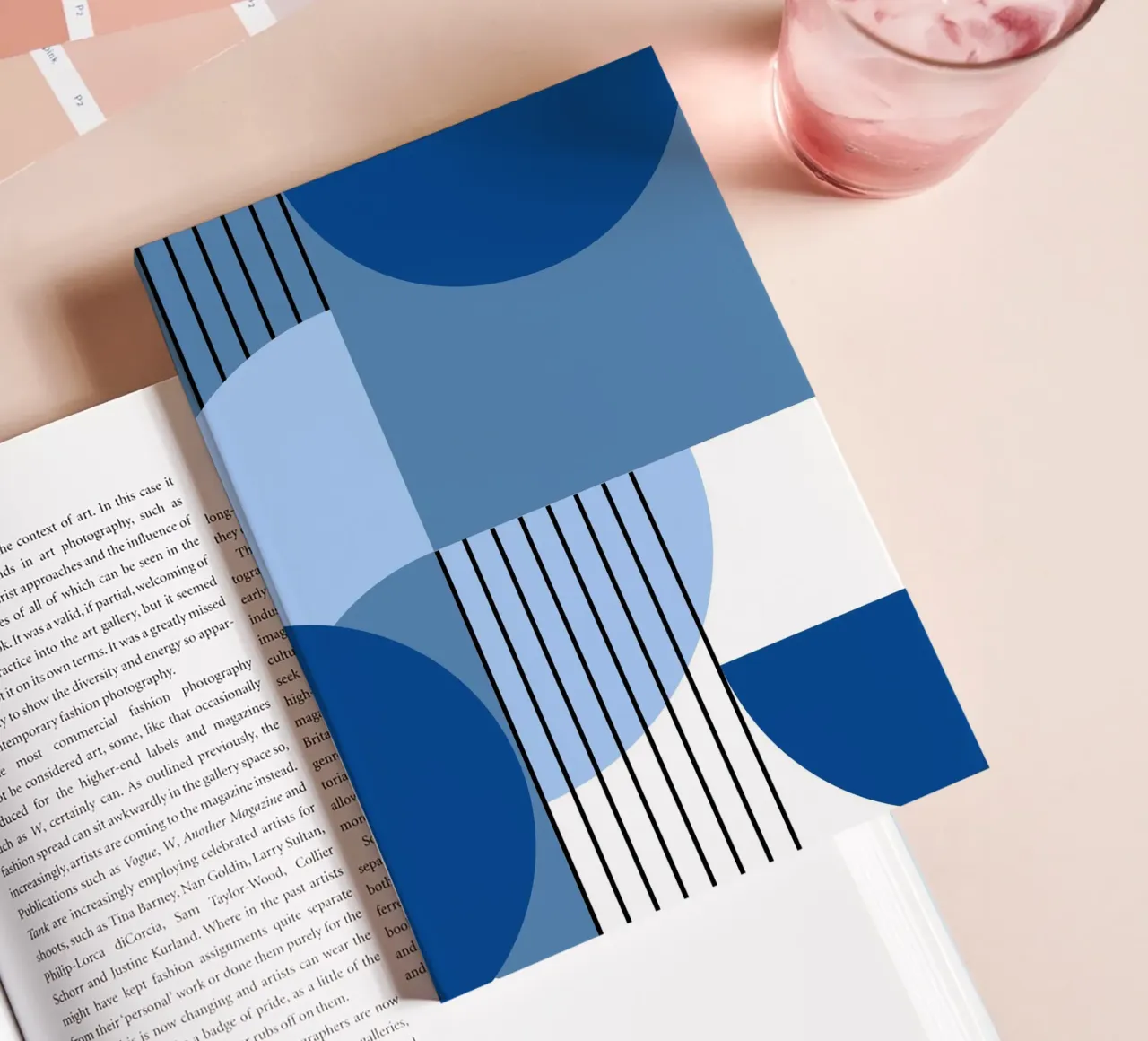 Geometric composition in blue notebook by Studio Vibe