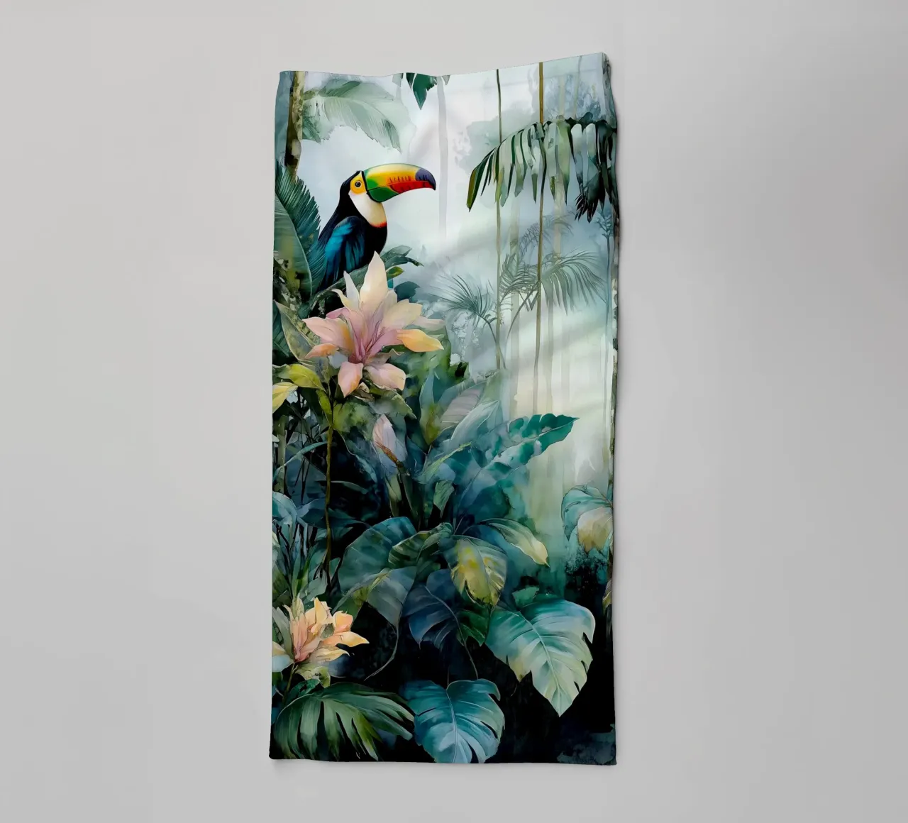 Toucan and jungle towel by Justyna Jaszke JBJart