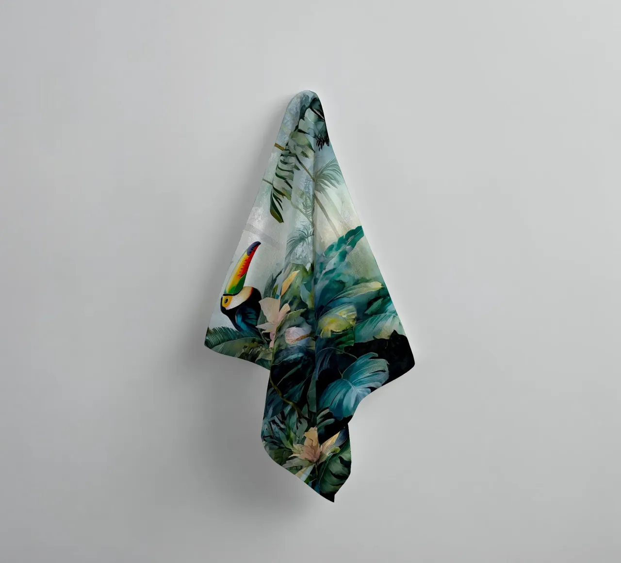 Toucan and jungle towel by Justyna Jaszke JBJart