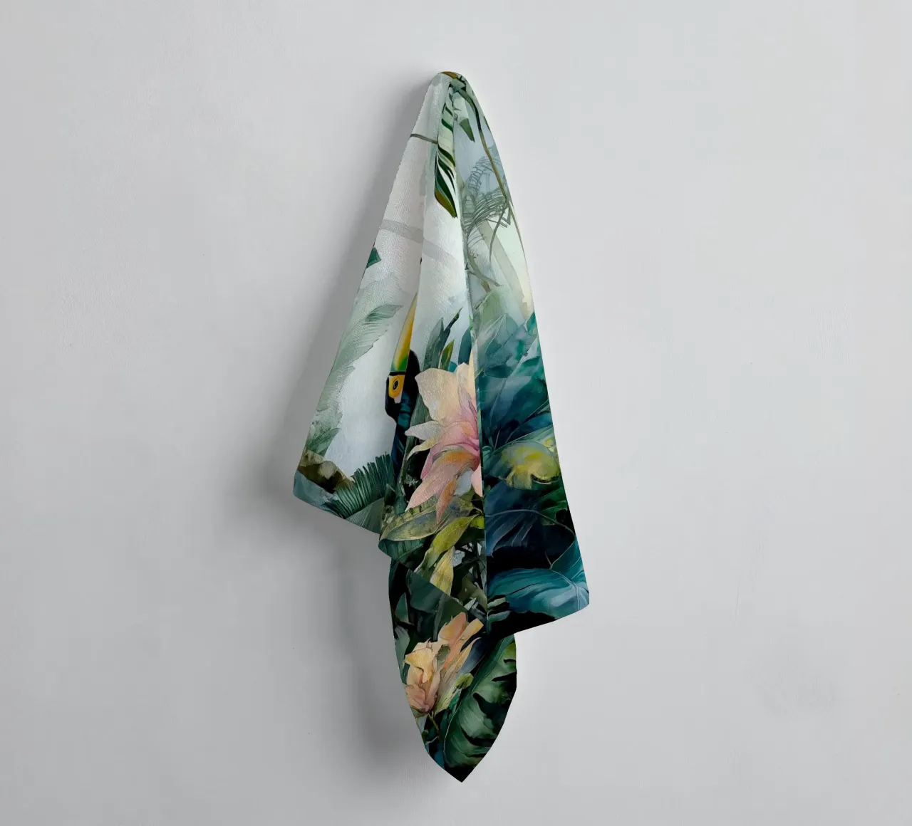 Toucan and jungle towel by Justyna Jaszke JBJart