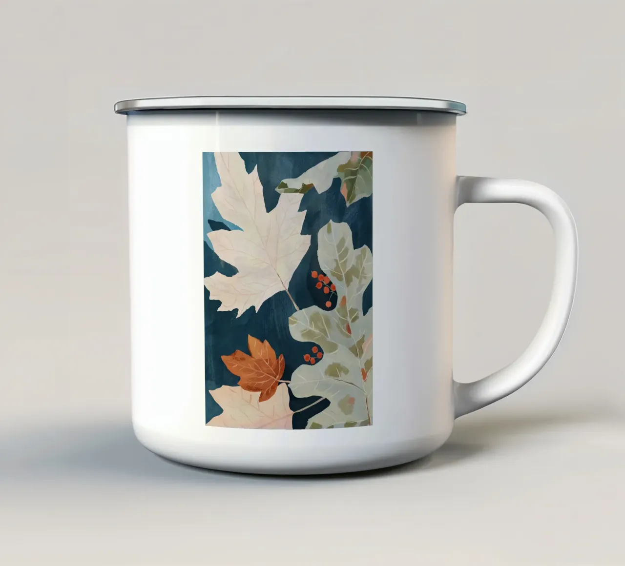 Abstracte kunst herfstbladeren emaille mok van ThingDesign