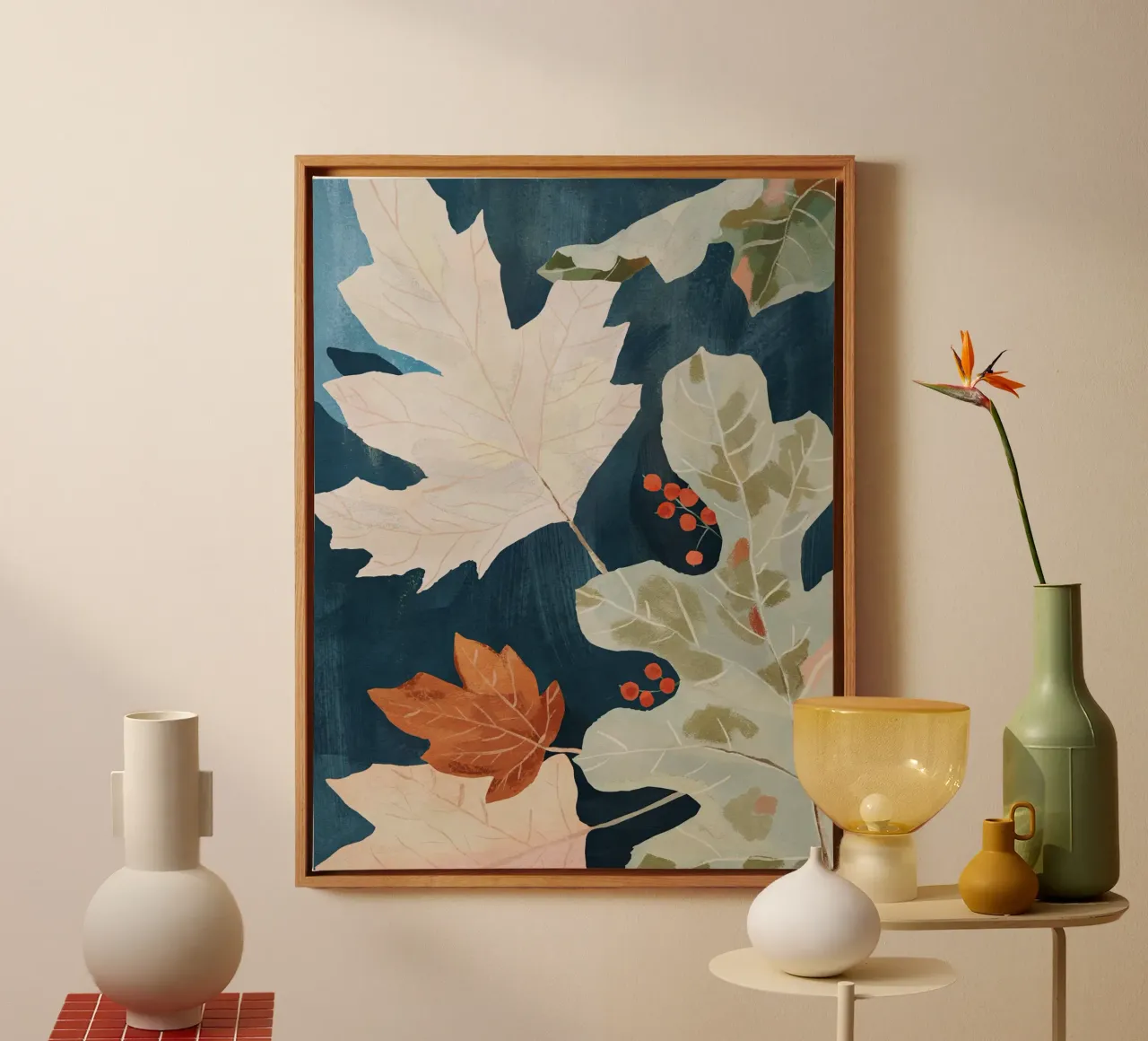 Abstracte kunst herfstbladeren canvas met Baklijst van ThingDesign