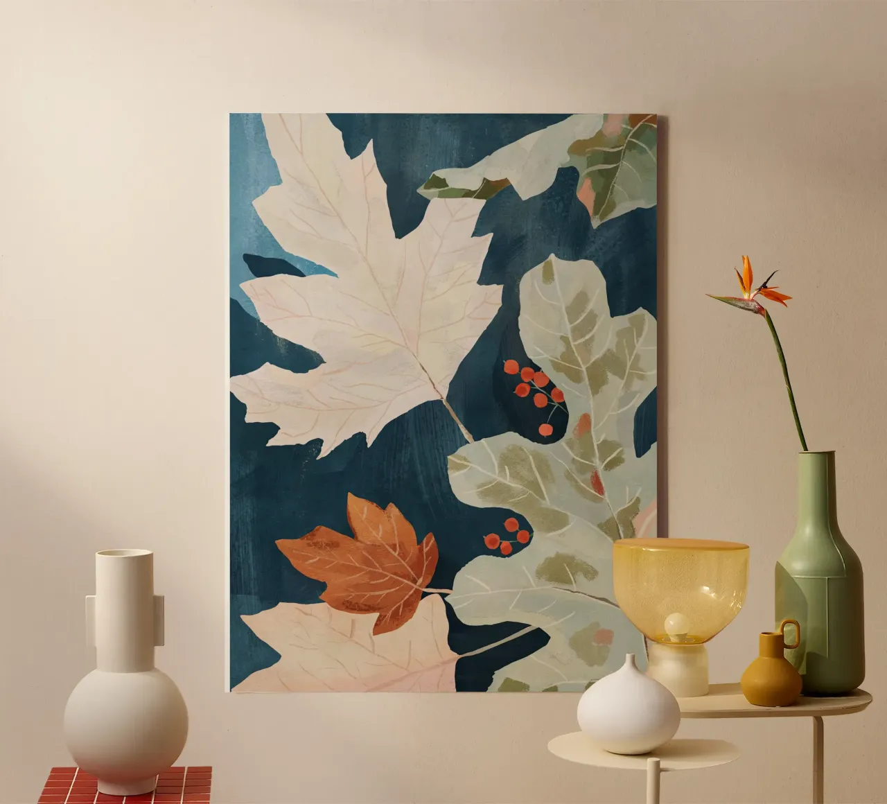 Abstracte kunst herfstbladeren canvas met Baklijst van ThingDesign
