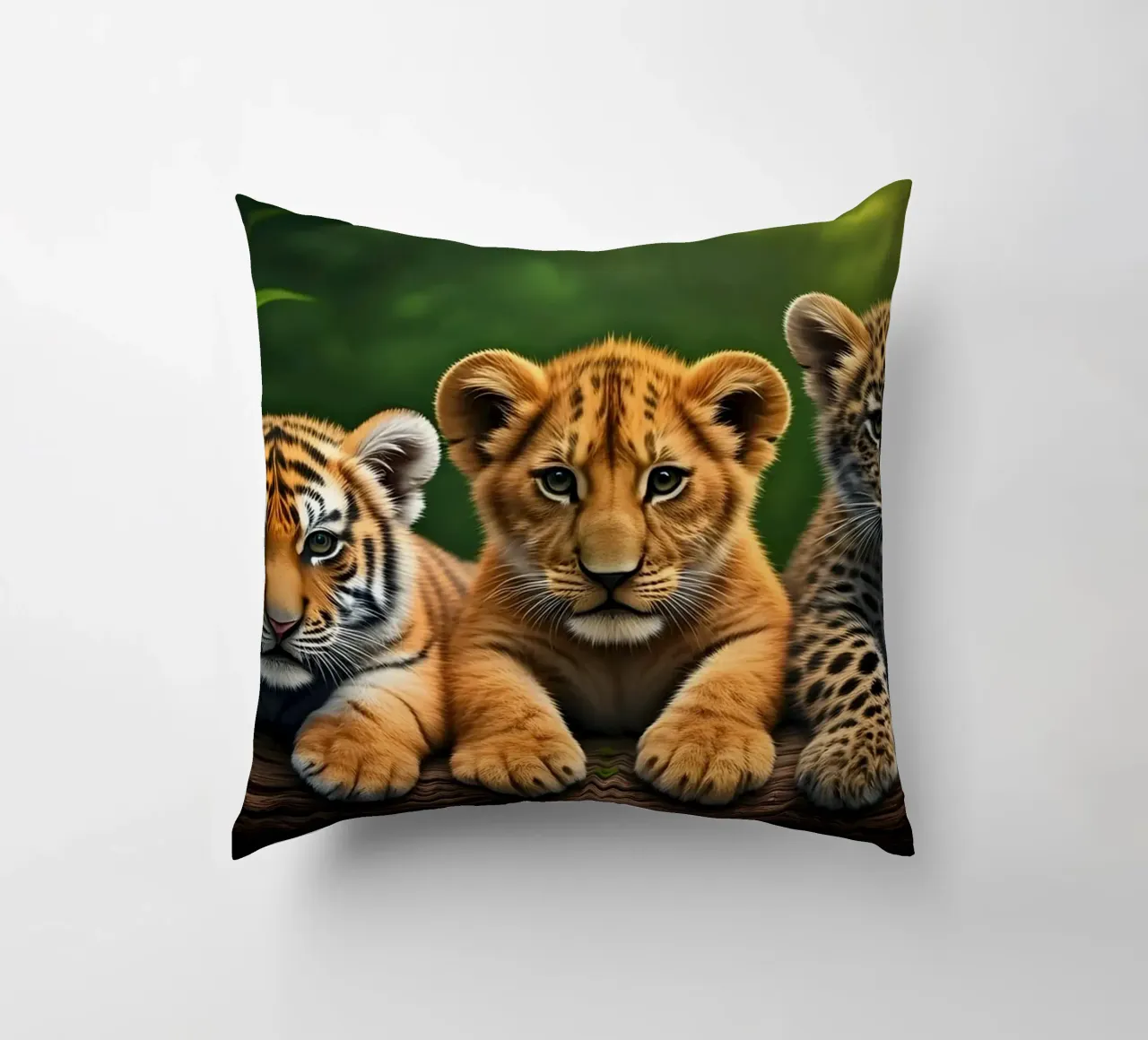 Teneri cuccioli di tigre, leone e leopardo cuscino da Wild Beauty