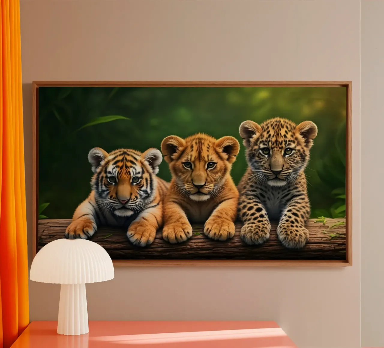 Teneri cuccioli di tigre, leone e leopardo tela con Cornice a cassetta da Wild Beauty