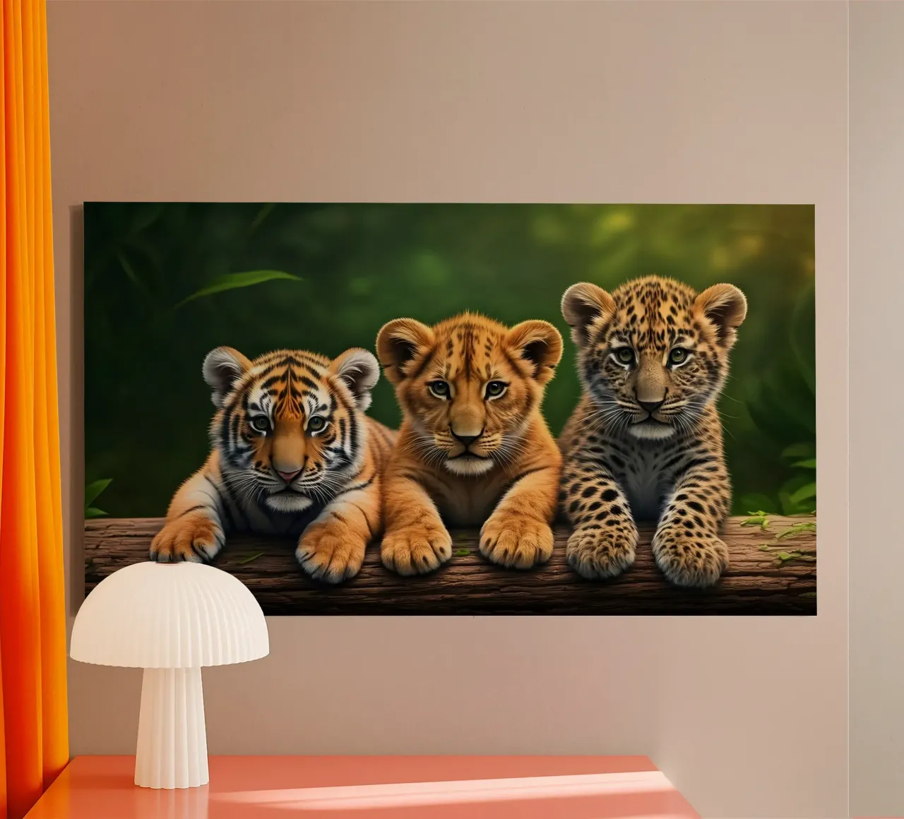 Teneri cuccioli di tigre, leone e leopardo tela con Cornice a cassetta da Wild Beauty