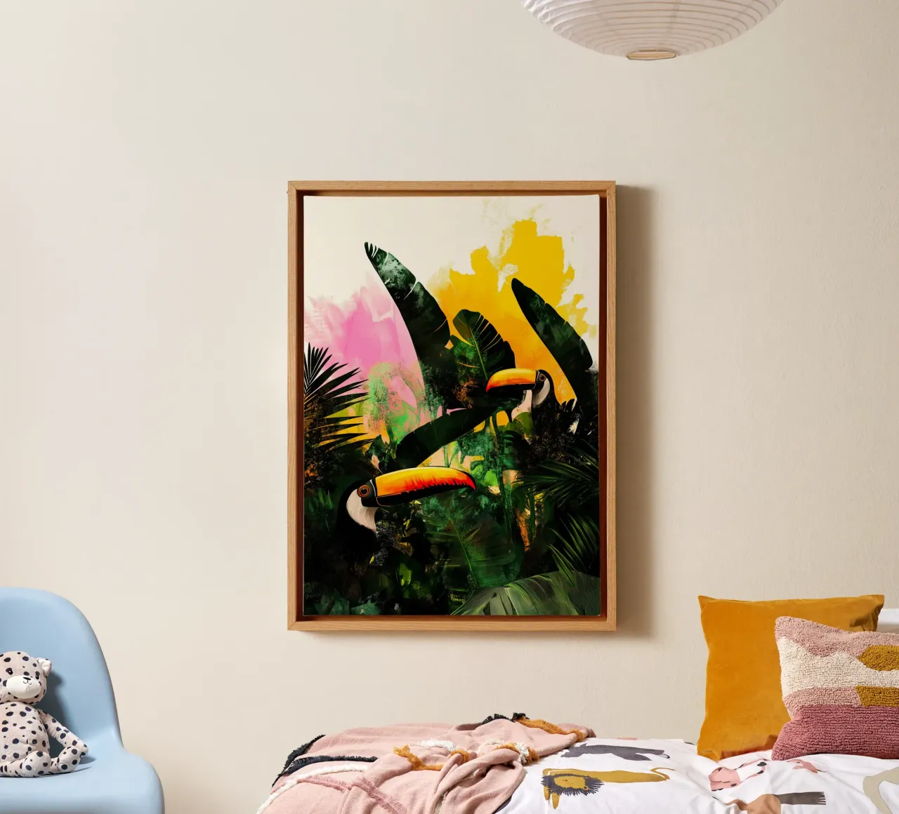 Tukane Dschungel Leben Leinwand mit Schattenfugenrahmen von Justyna Jaszke JBJart