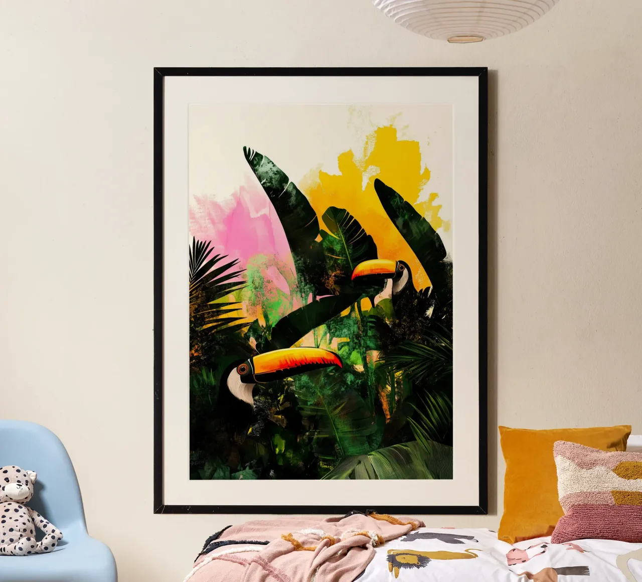 Vita nella giungla dei tucani poster con telaio in plastica da Justyna Jaszke JBJart