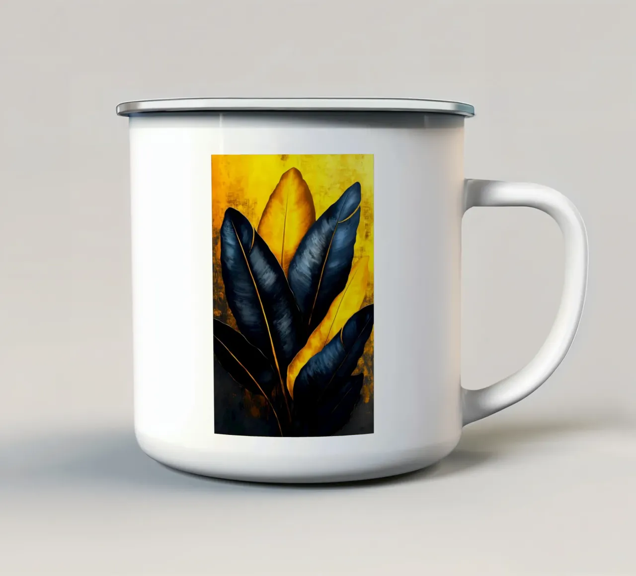 Foglie di banano nere e gialle tazza in smalto da Justyna Jaszke JBJart