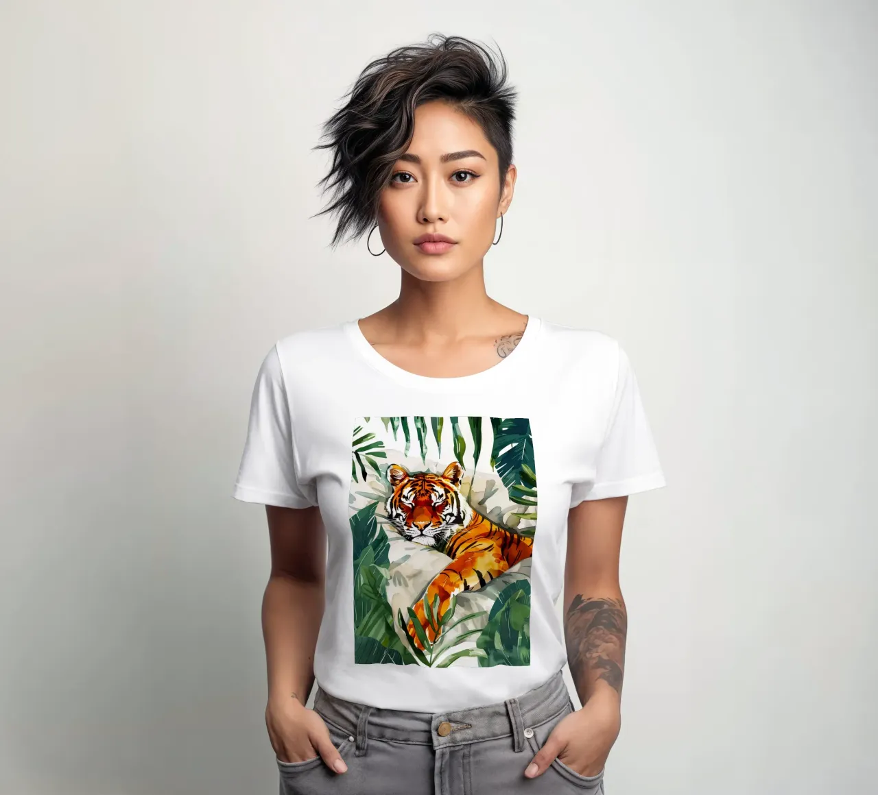 Sleeping tiger women's fitted t-shirt by Justyna Jaszke JBJart