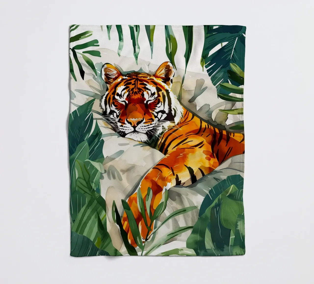 Sleeping tiger fleece blanket by Justyna Jaszke JBJart