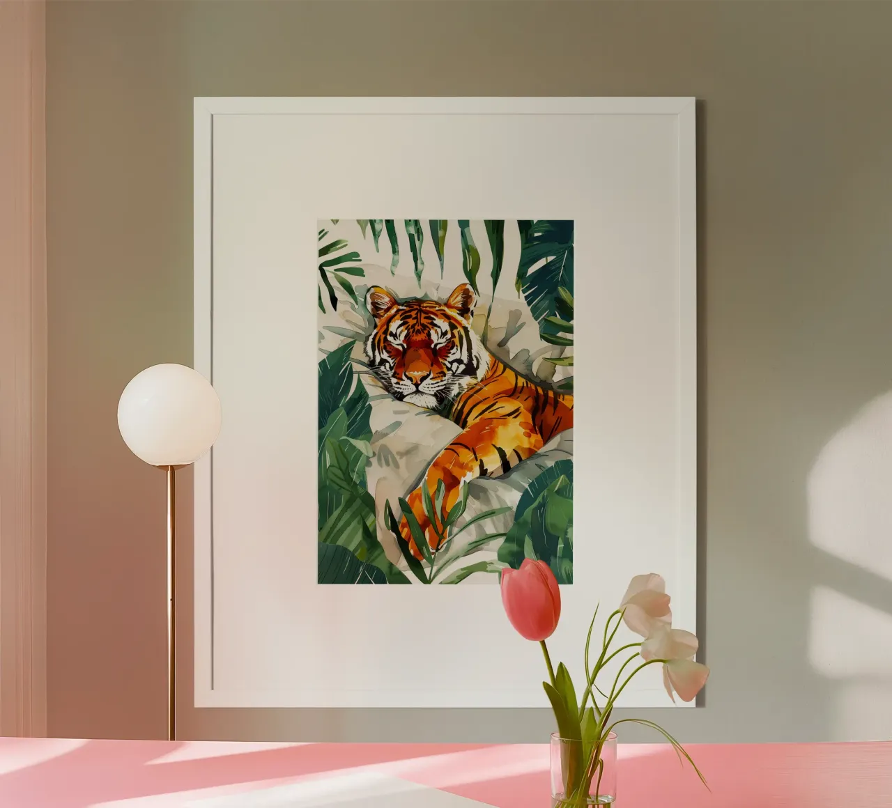 Tigre addormentata poster con telaio in legno da Justyna Jaszke JBJart