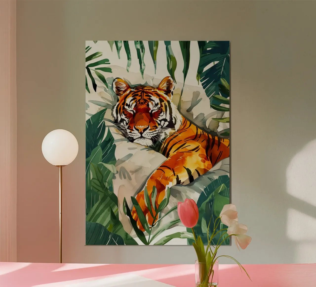 Tigre addormentata poster con telaio in legno da Justyna Jaszke JBJart