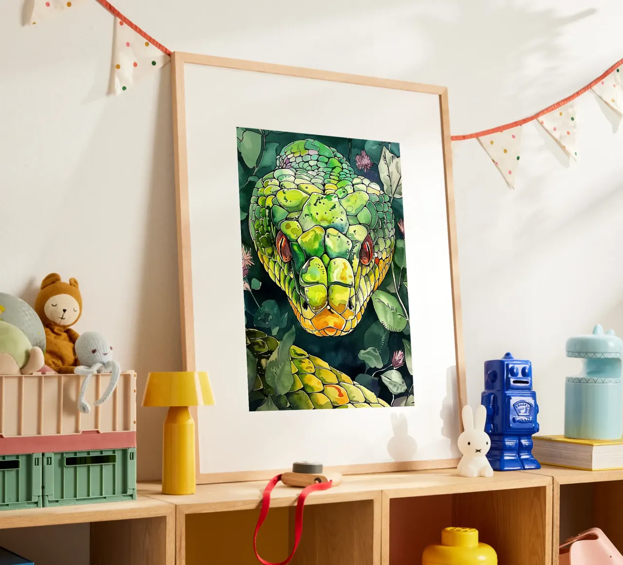 Serpente verde poster con telaio in plastica da Justyna Jaszke JBJart