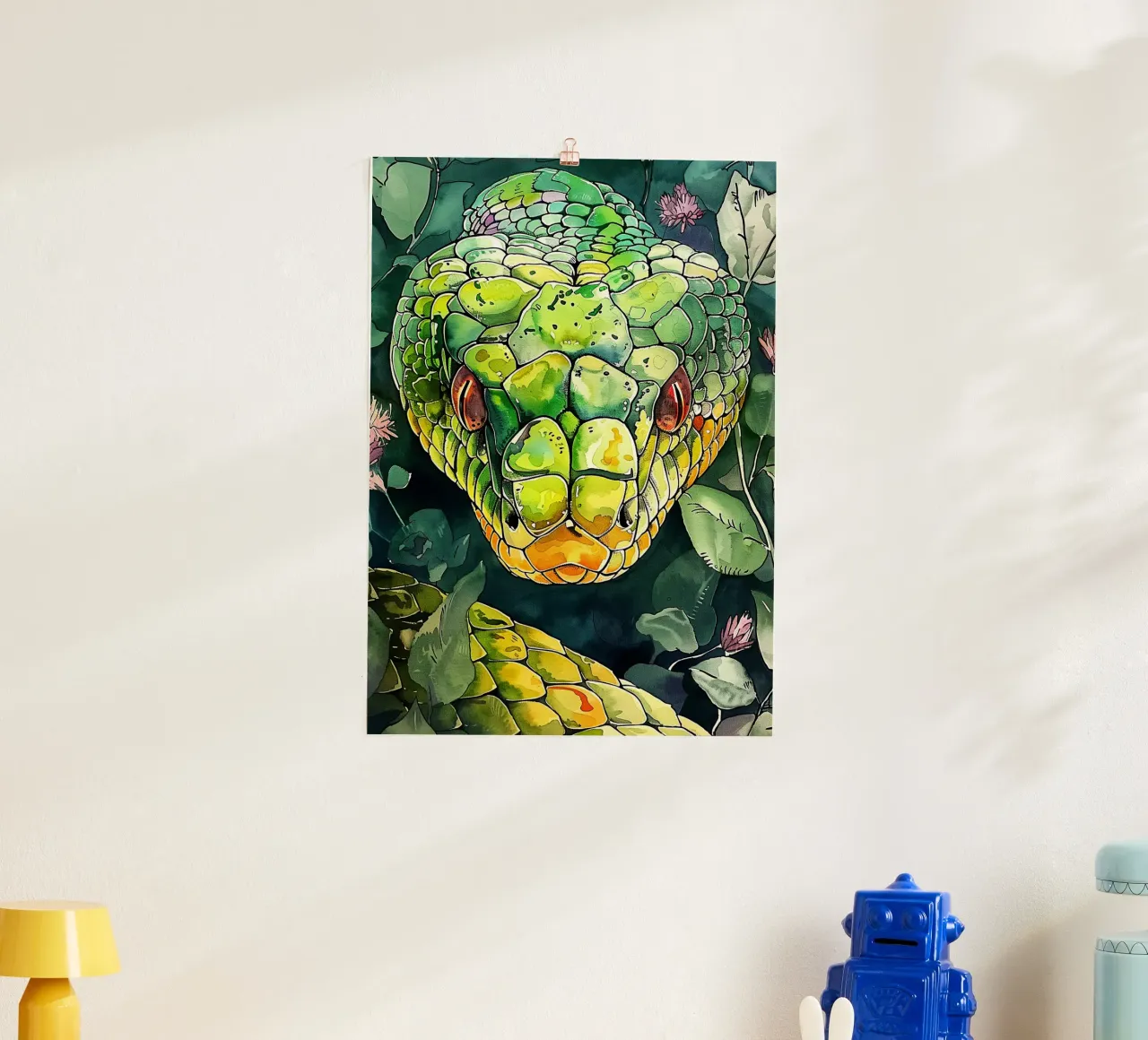 Serpente verde poster con telaio in plastica da Justyna Jaszke JBJart